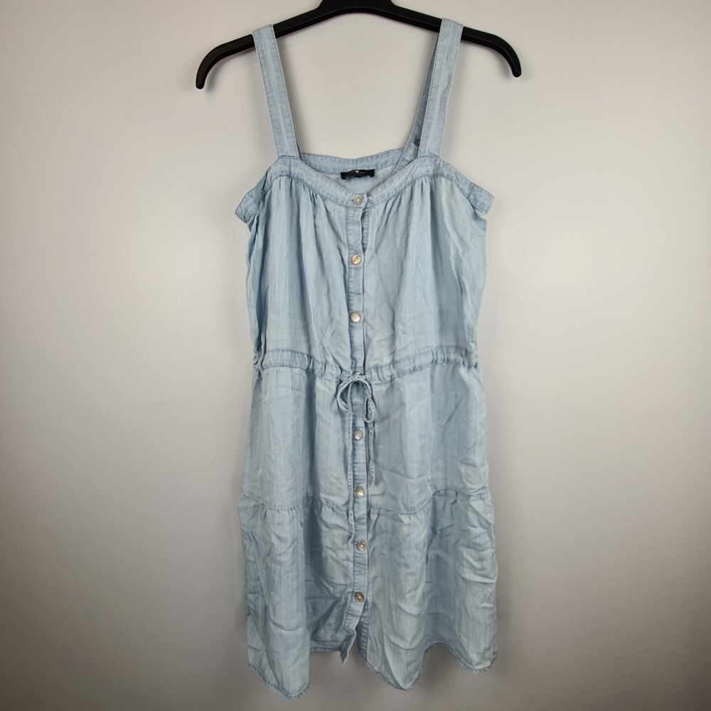 7 For All Mankind Light Blue Chambray Denim Women' Dress Large Boho Adjustable - Picture 1 of 7